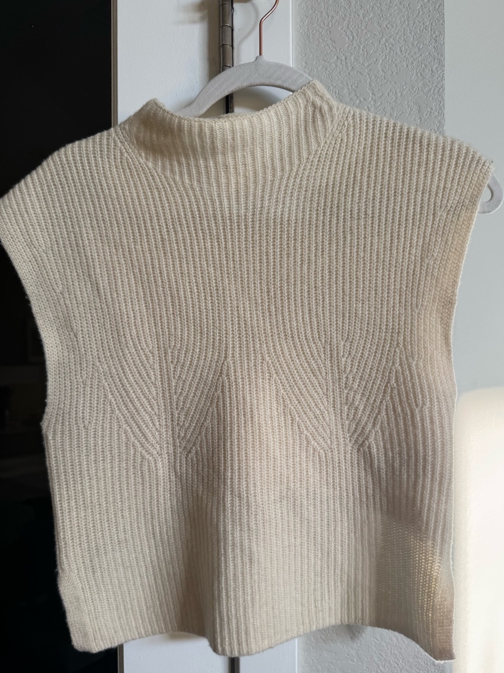 Anthropologie Sleeveless Cream Knit Mock Neck Sweater Vest